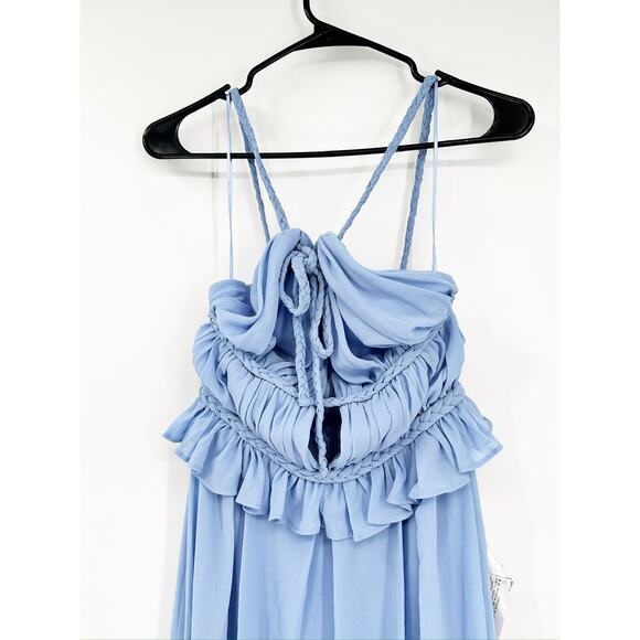 Dress the Population Athena Braided Blue Plunge V-Neck Halter Gown S NWT - Picture 4 of 9